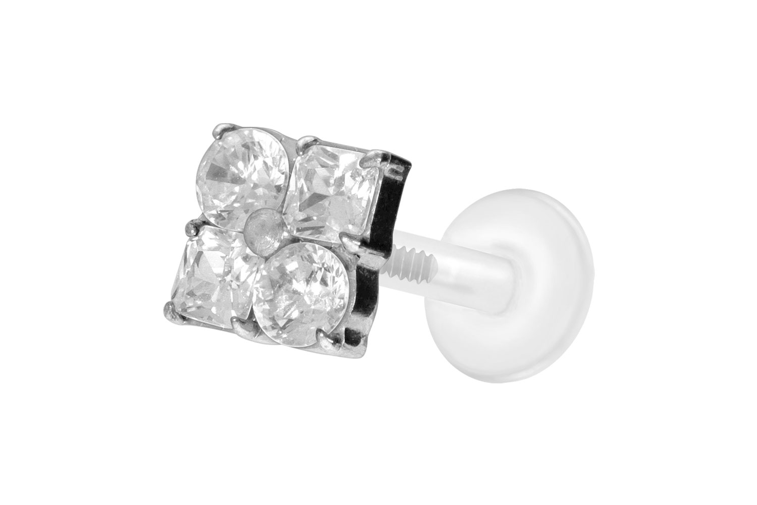 PTFE Labret Piercing mit Innengewinde + Titan-Aufsatz KRISTALLBLUME